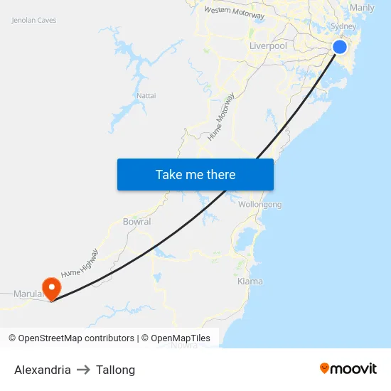 Alexandria to Tallong map
