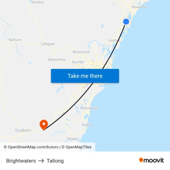 Brightwaters to Tallong map