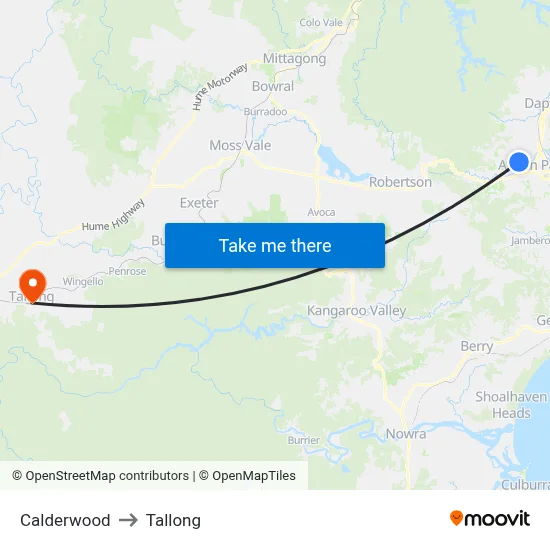 Calderwood to Tallong map