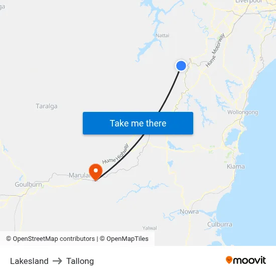 Lakesland to Tallong map