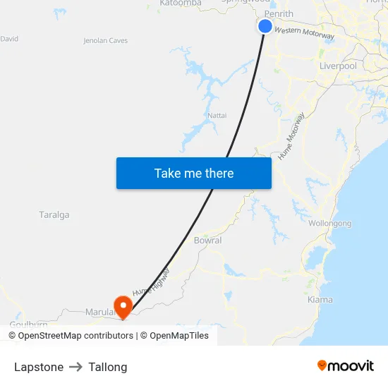 Lapstone to Tallong map