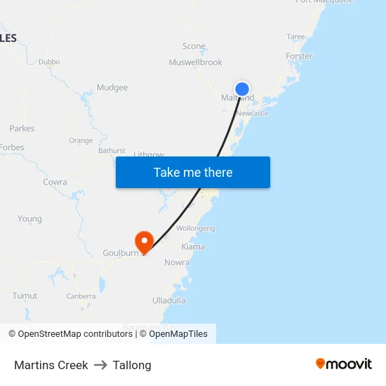 Martins Creek to Tallong map