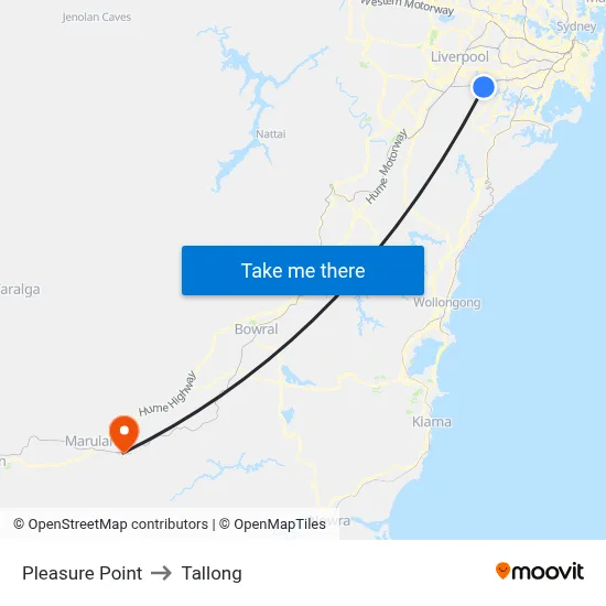 Pleasure Point to Tallong map