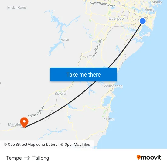 Tempe to Tallong map
