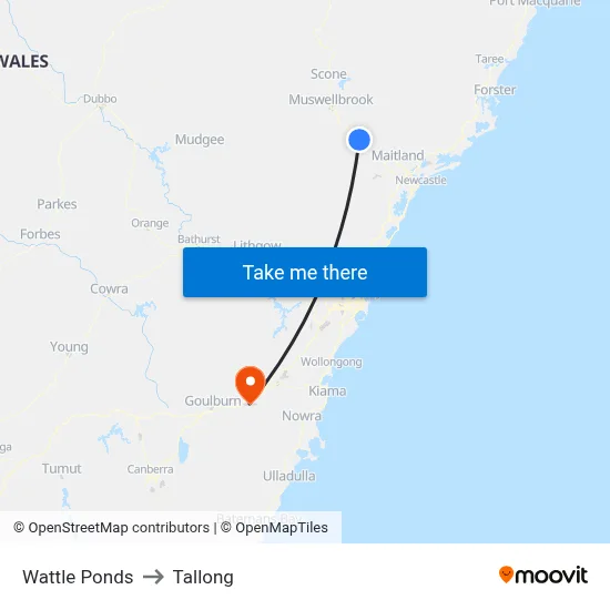 Wattle Ponds to Tallong map