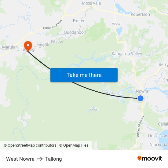 West Nowra to Tallong map