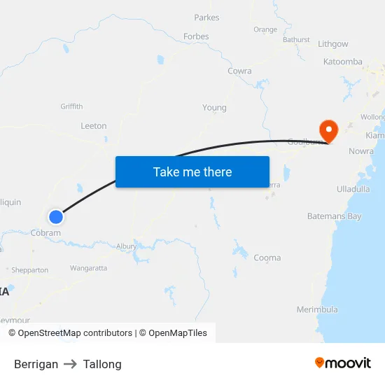 Berrigan to Tallong map