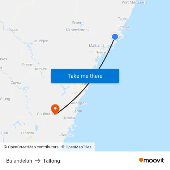 Bulahdelah to Tallong map