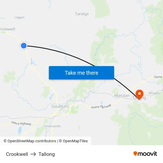 Crookwell to Tallong map