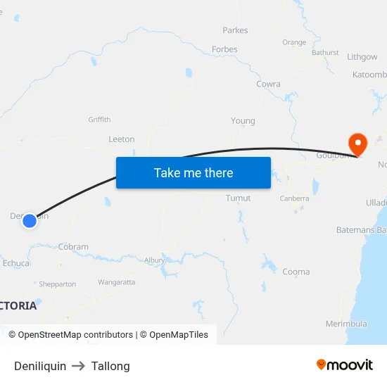 Deniliquin to Tallong map