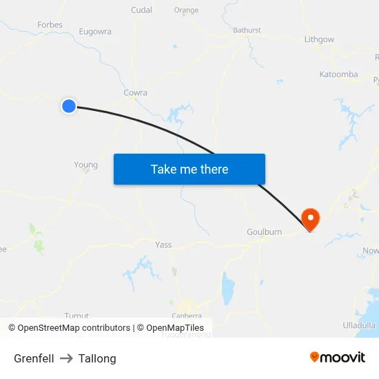 Grenfell to Tallong map