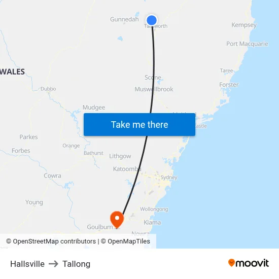 Hallsville to Tallong map