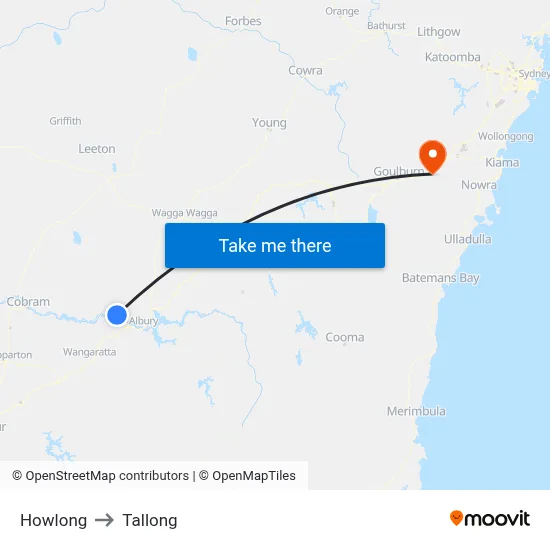 Howlong to Tallong map