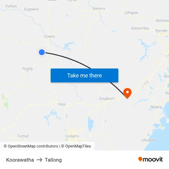 Koorawatha to Tallong map
