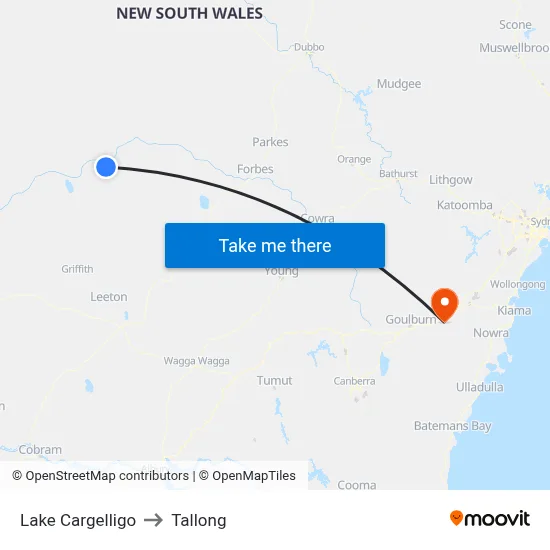 Lake Cargelligo to Tallong map