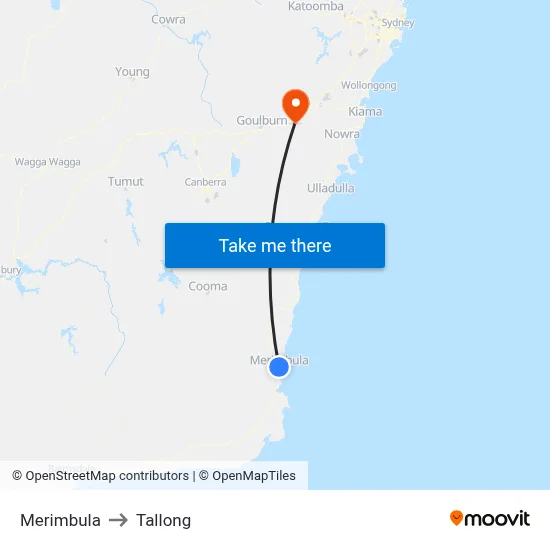 Merimbula to Tallong map