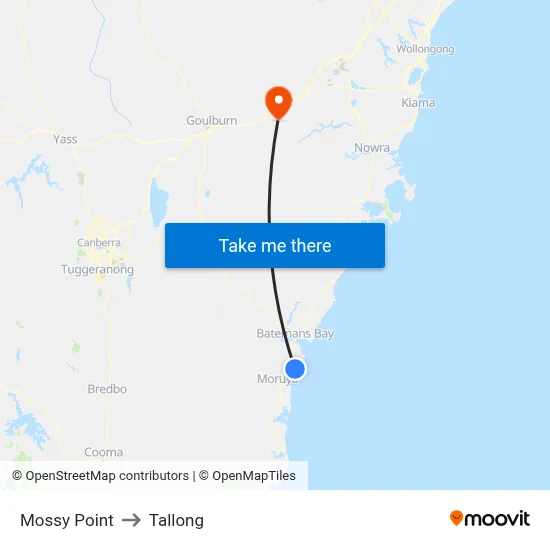 Mossy Point to Tallong map
