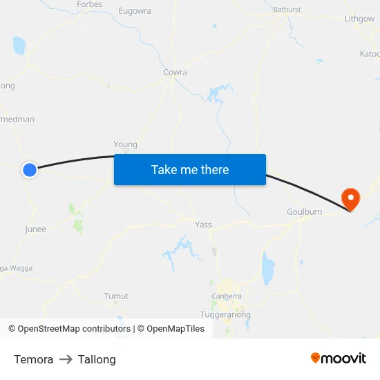 Temora to Tallong map