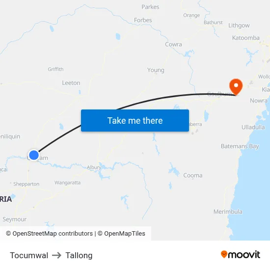 Tocumwal to Tallong map