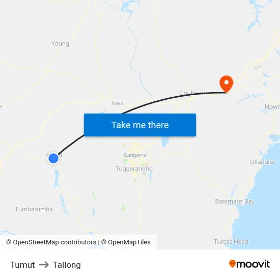 Tumut to Tallong map