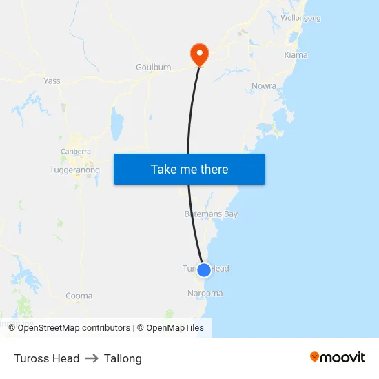 Tuross Head to Tallong map