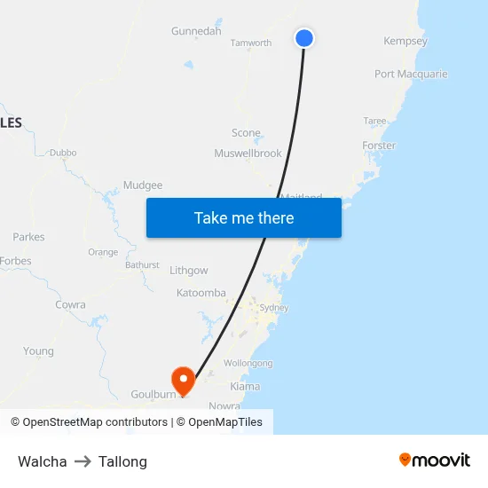 Walcha to Tallong map