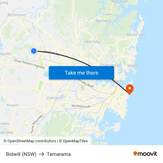 Bidwill (NSW) to Tamarama map