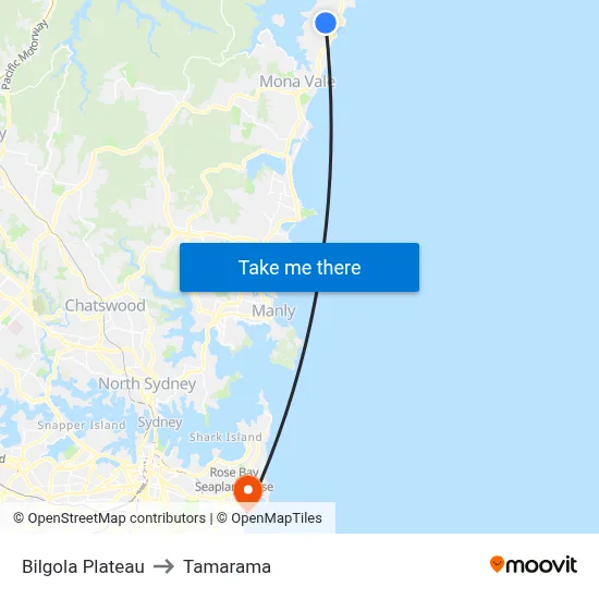 Bilgola Plateau to Tamarama map