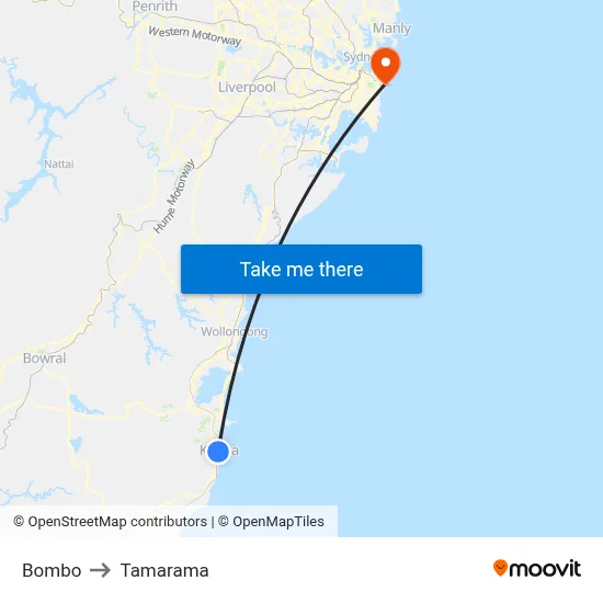 Bombo to Tamarama map