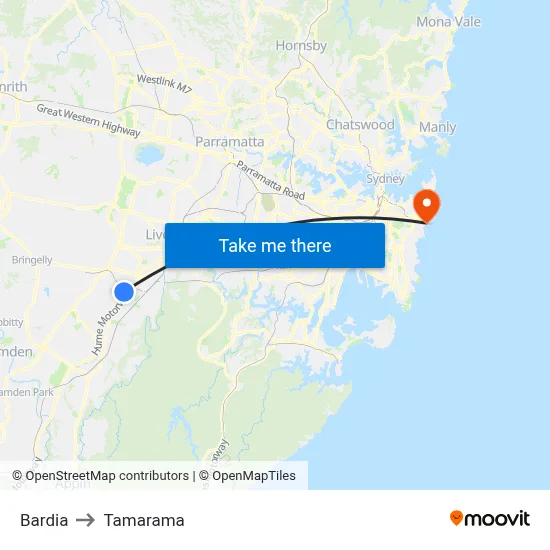 Bardia to Tamarama map