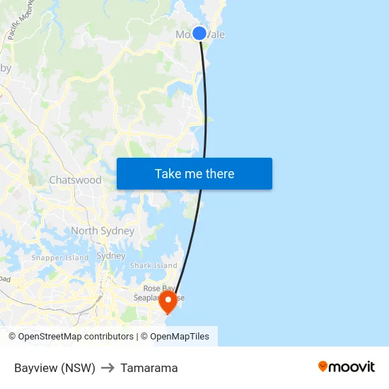 Bayview (NSW) to Tamarama map