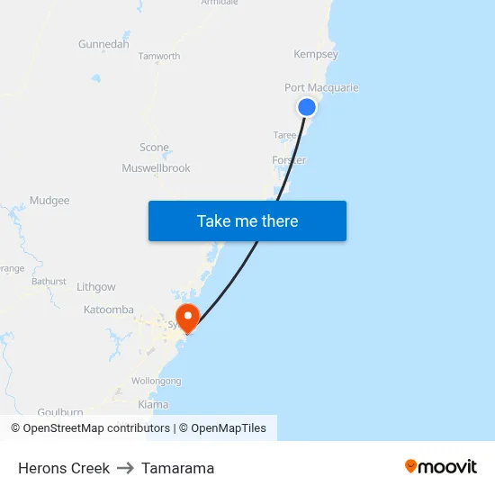 Herons Creek to Tamarama map