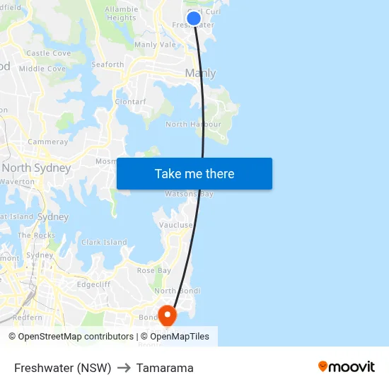 Freshwater (NSW) to Tamarama map