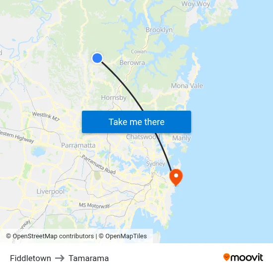 Fiddletown to Tamarama map