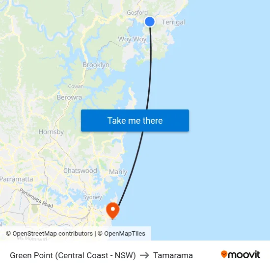 Green Point (Central Coast - NSW) to Tamarama map