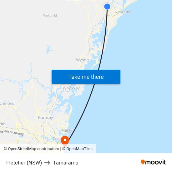 Fletcher (NSW) to Tamarama map
