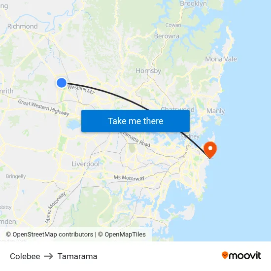 Colebee to Tamarama map