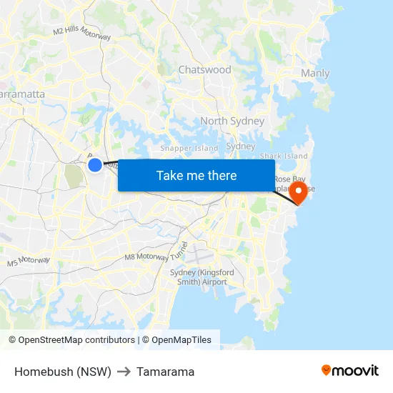 Homebush (NSW) to Tamarama map