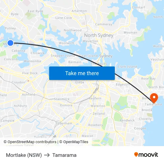 Mortlake (NSW) to Tamarama map