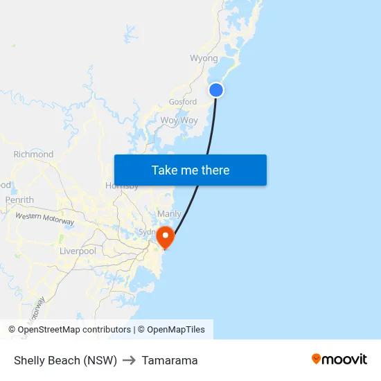 Shelly Beach (NSW) to Tamarama map