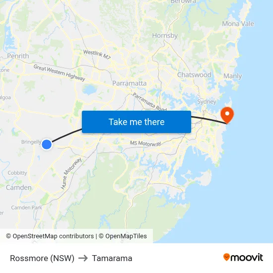 Rossmore (NSW) to Tamarama map