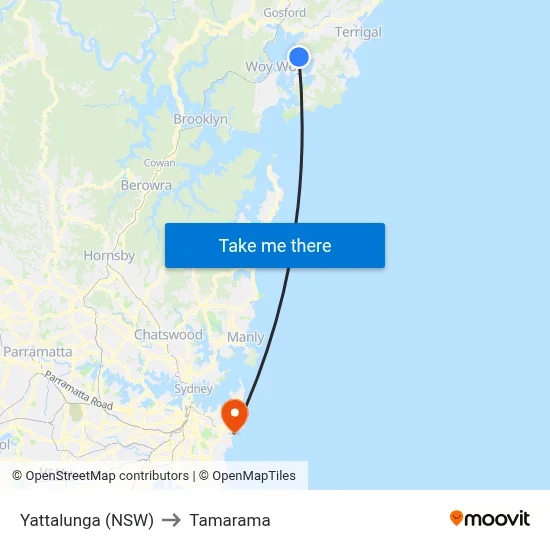 Yattalunga (NSW) to Tamarama map