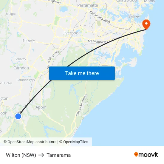 Wilton (NSW) to Tamarama map