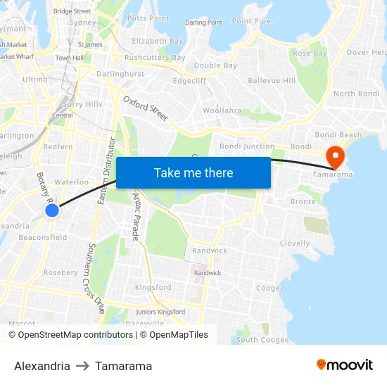 Alexandria to Tamarama map