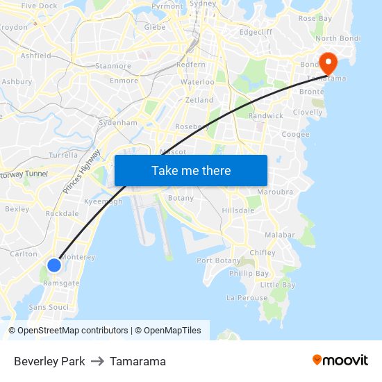 Beverley Park to Tamarama map