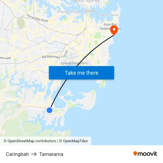 Caringbah to Tamarama map
