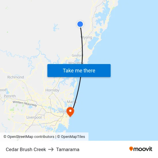 Cedar Brush Creek to Tamarama map