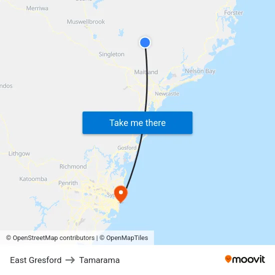 East Gresford to Tamarama map