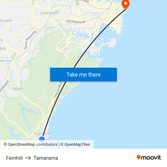 Fernhill to Tamarama map
