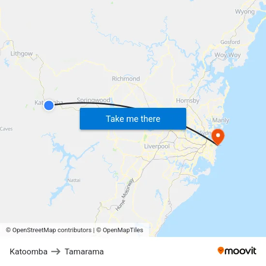 Katoomba to Tamarama map